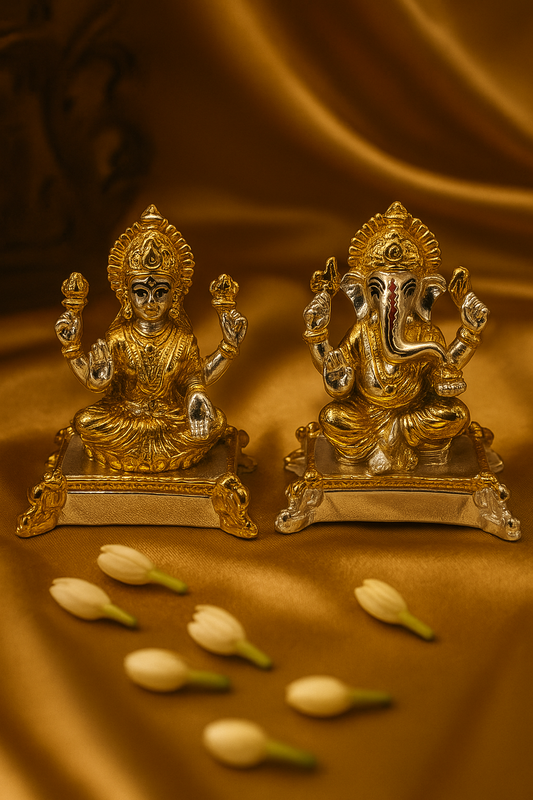 Gold pated Lakshmi Ganesh